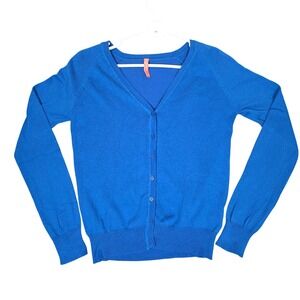 BB‎ Couture Blue Button Up Cardigan Cotton Blend Lightweight Sweater Medium